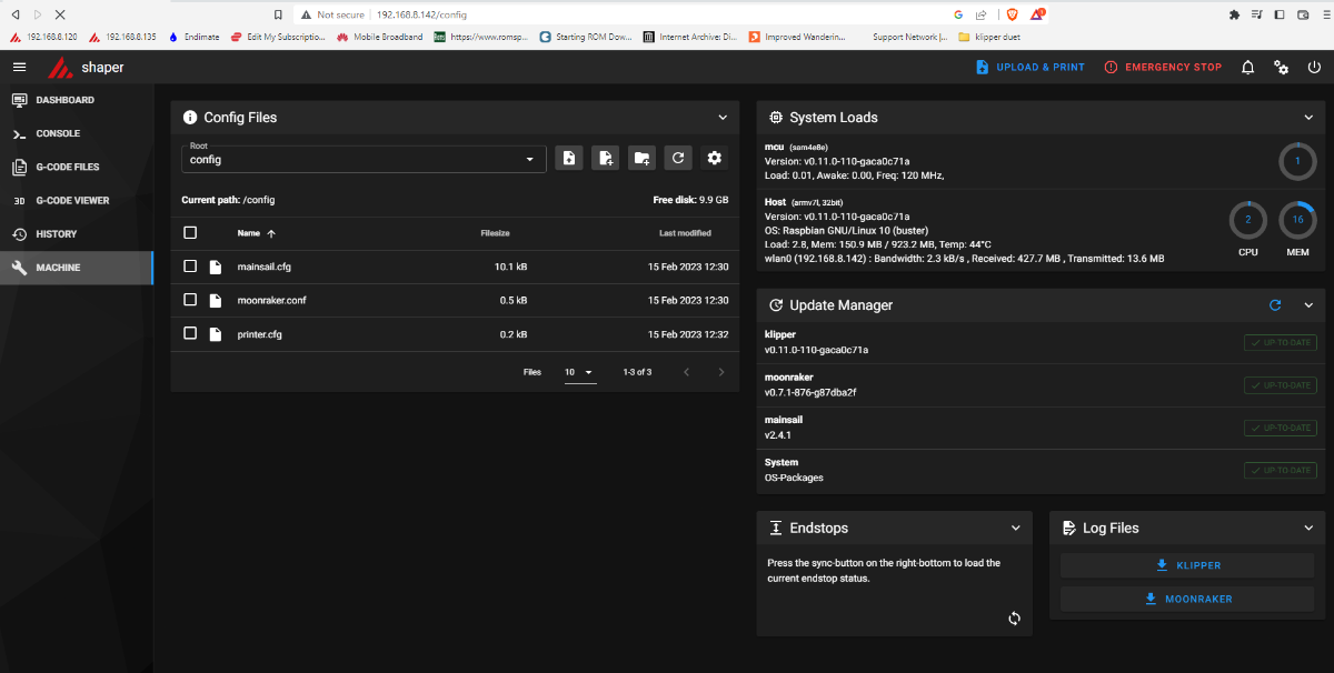 Upload & Start Settings (Duet wifi)